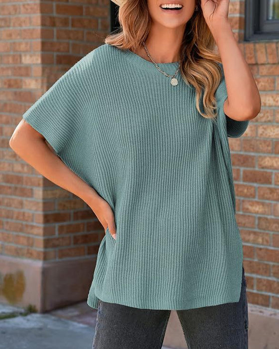 Pull-Over Unie Col Rond Manches Chauve-Souris