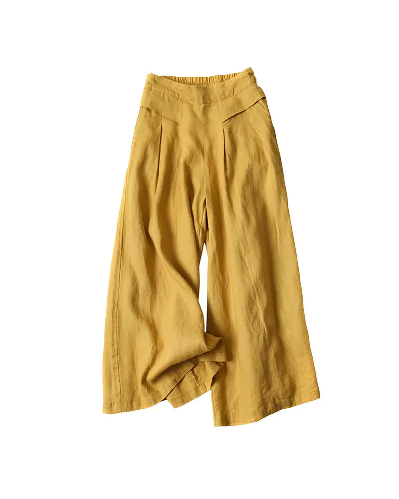 Pantalon Drapé Uni Décontracté Large
