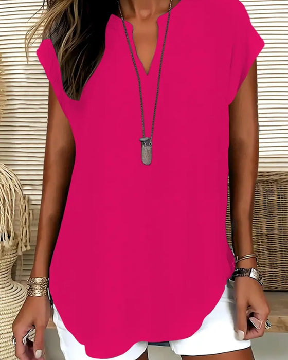Blouse Décontractée Épaule Descendue Col En V Manches Courtes
