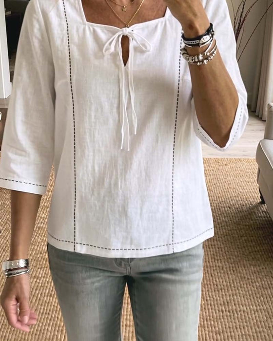 Blouse Col Carré Attache Évidé