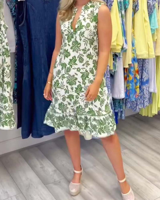Robe Sans Manches Florale Col V