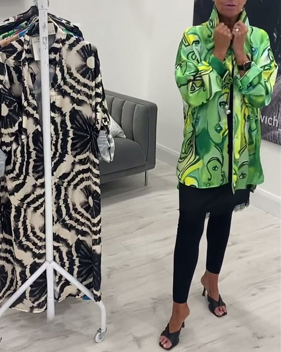 Chemise décontractée à revers imprimé visage