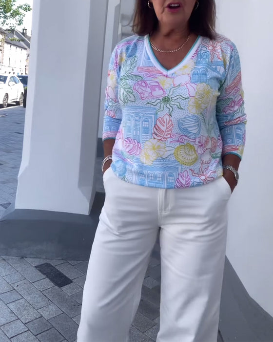 Pull Col En V Imprimé Mode