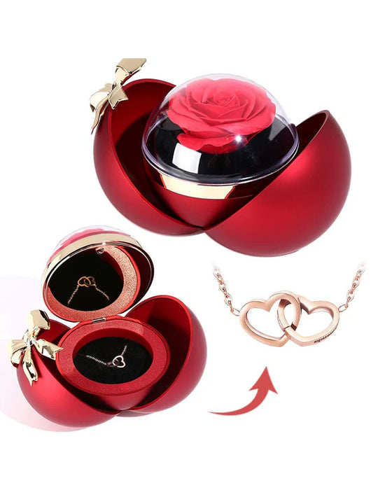 Boîte de Rose Ball - Avec Collier Double Cœur Gravé