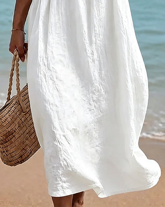 Robe Col V Découpe Sans Manches Unie