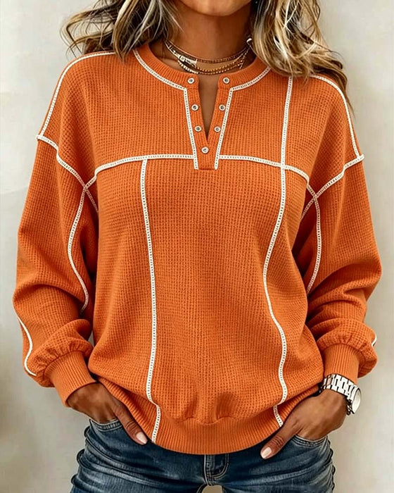 Sweatshirt Col En V Ligne Manches Longues