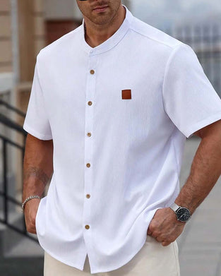 Chemise Texturée Col Montant Manche Courte