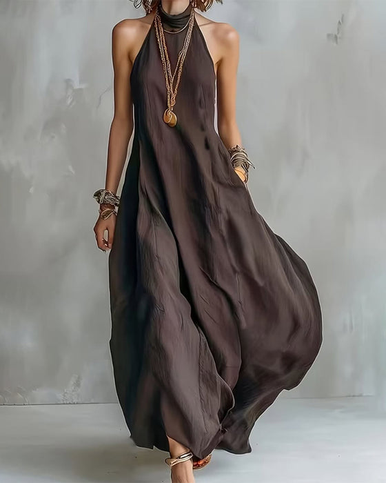Robe Halter Drapée Premium Longue