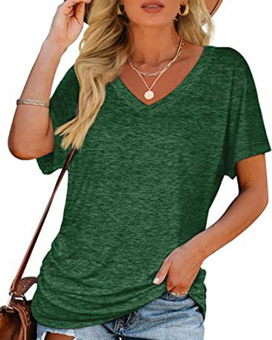 T-Shirt Plissé Uni Col En V