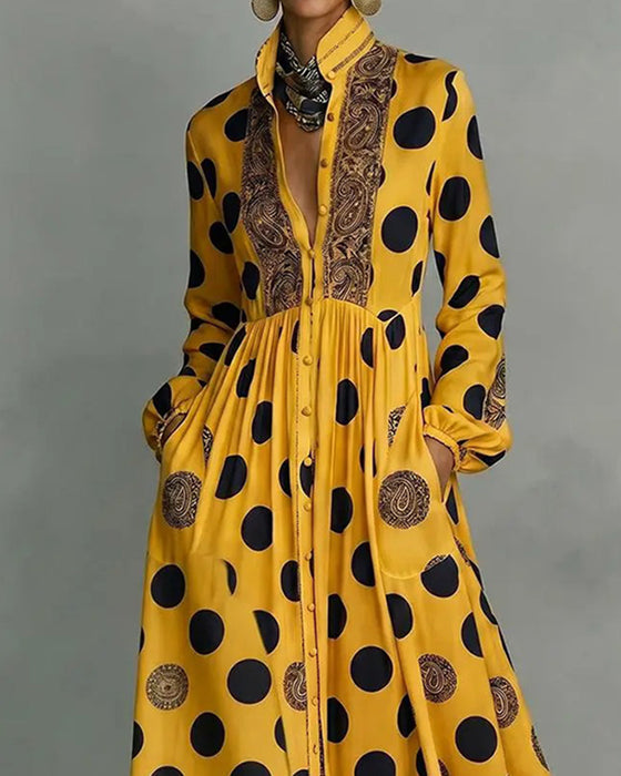 Robe Élégante Grands Pois Jupe Ample