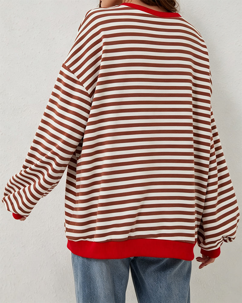 T-Shirt Rayé Col Rond Bloc De Couleur