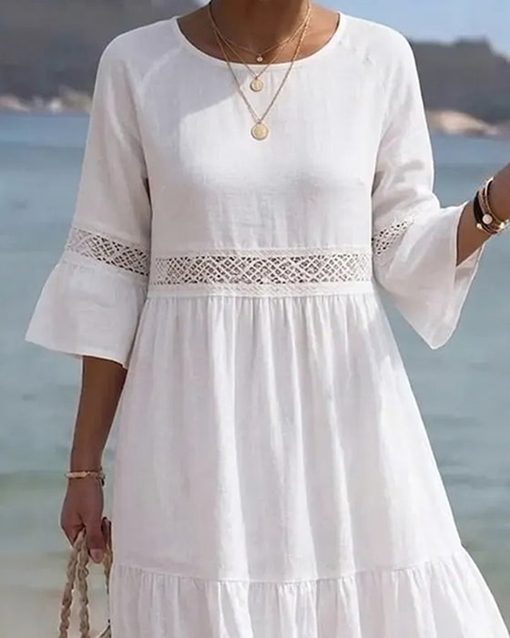 Robe Dentelle Patchwork Manche Évasée Longue