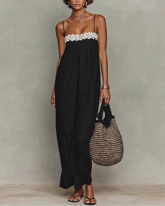 Robe Contraste De Couleur Droite Maxi
