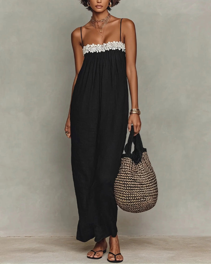 Robe Contraste De Couleur Droite Maxi
