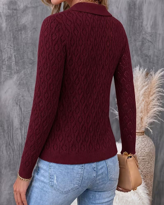 Pullover Col Rabattu Bouton Cutout Slim