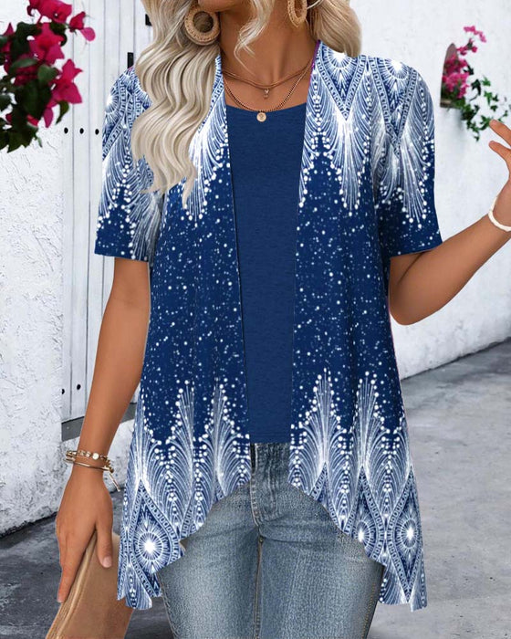 Blouse Irrégulière Manches Courtes Positionnement Faux Deux-Pièces