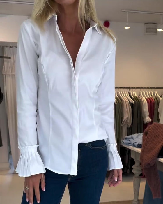 Chemise Manche Évasée Décontractée Revers