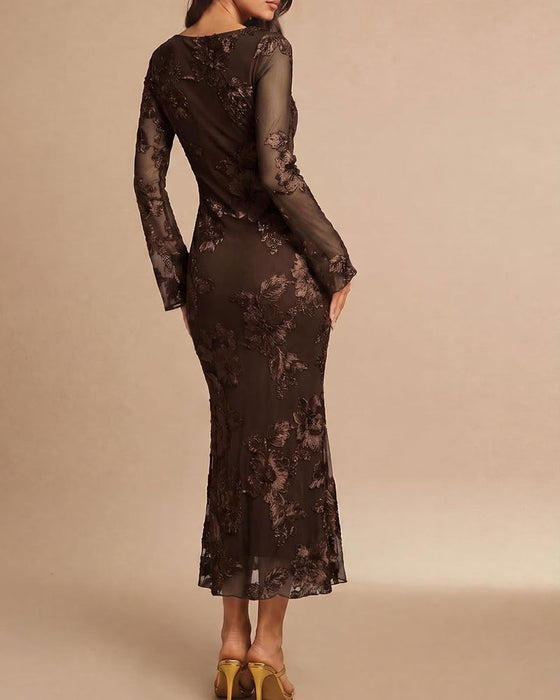 Robe Maille Florale Longue