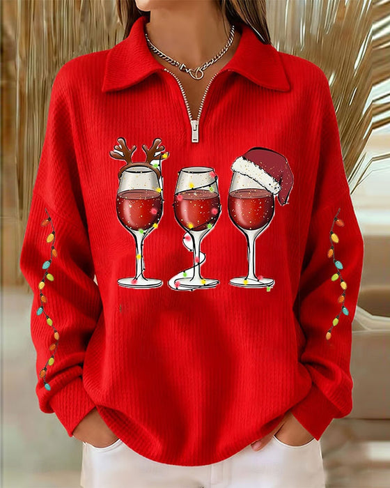 Sweatshirt Revers Fermeture Éclair Style Noël