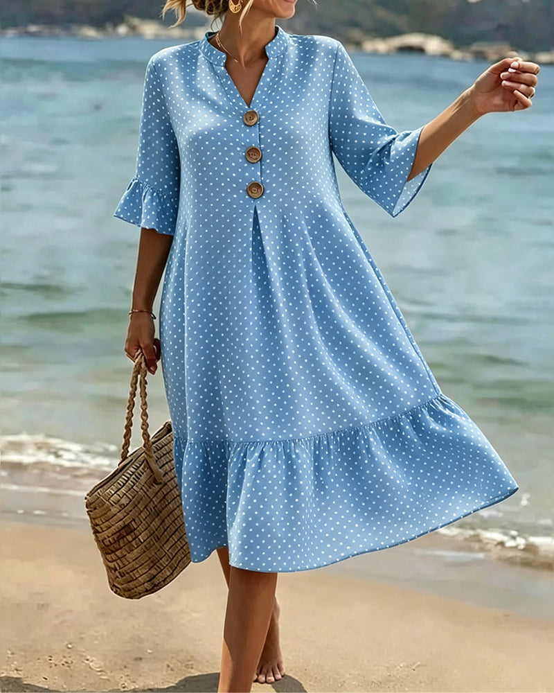 Robe Polka Dot Col V Volanté Manche