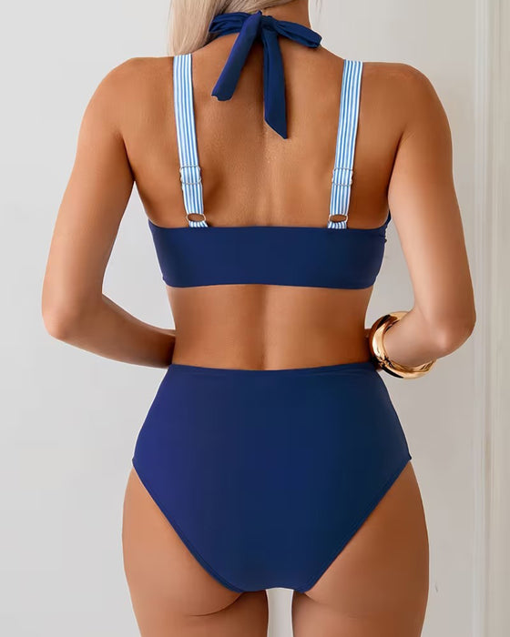 Bikini Rayé À Bloc De Couleur Deux Pièces