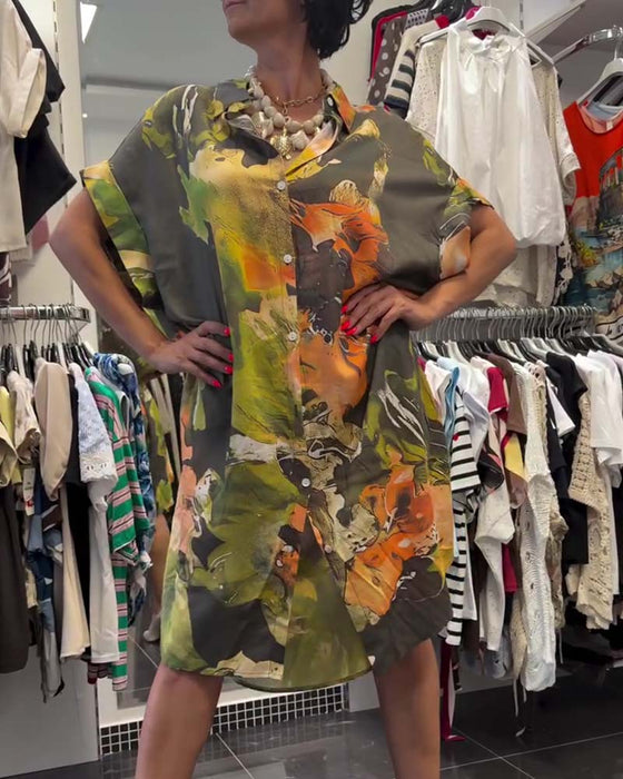 Robe Col De Chemise Bloc De Couleur Fente