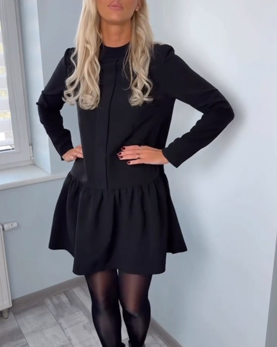 Robe À Manches Longues Plissée Trapèze