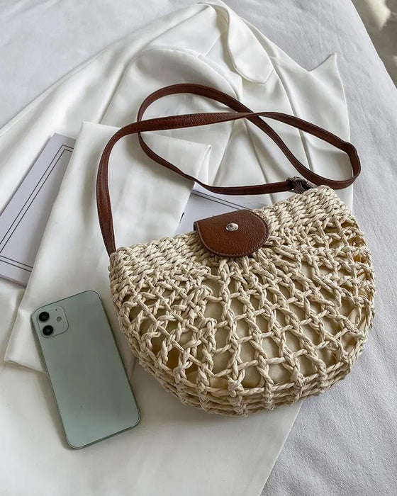 Sac Boho Forme Semi-Circulaire Creux Paille