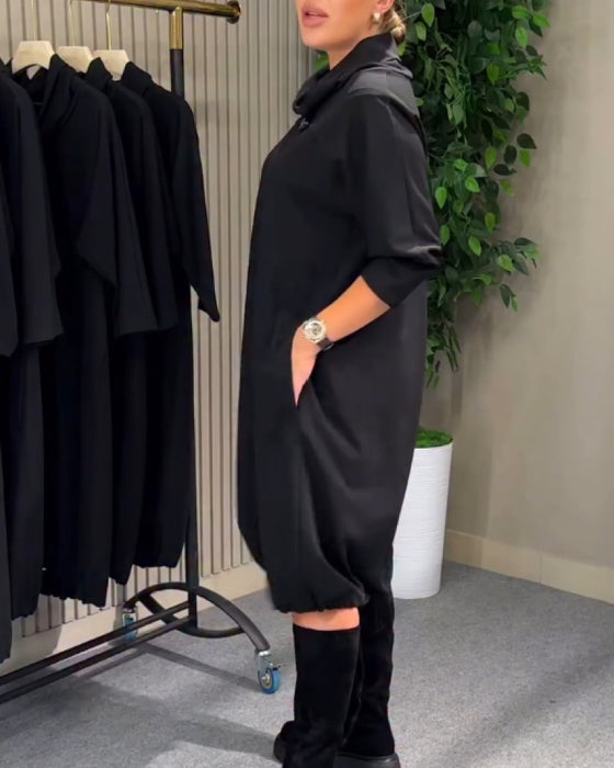 Robe Stylisée 3/4 Manche Col Drapé