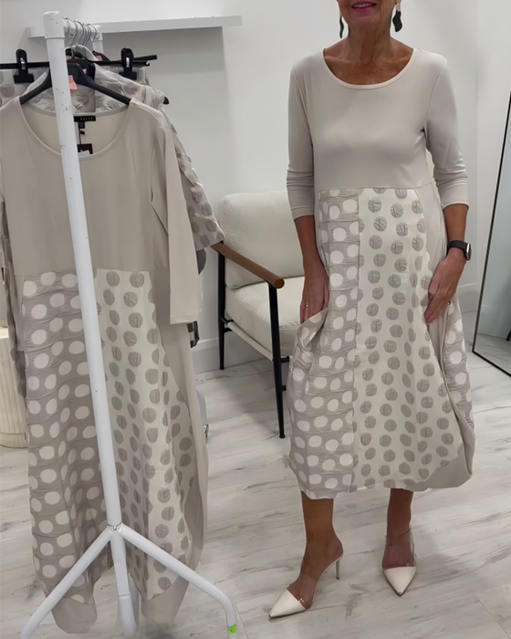 Robe Col Rond Pois Patchwork Tulipe