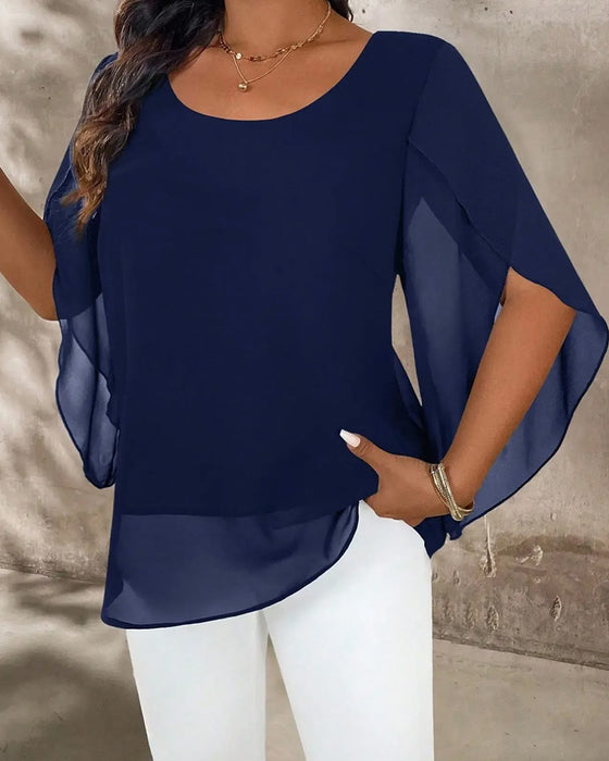 Blouse Col Rond Irrégulière Unie