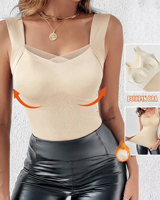 Débardeur Col Carré Unie Soutien-Gorge Intégré