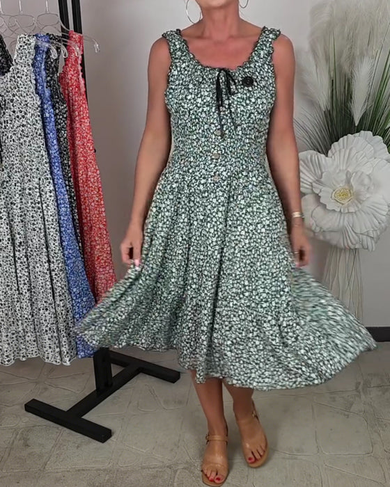 Robe Florale Bretelles Lacet Taille