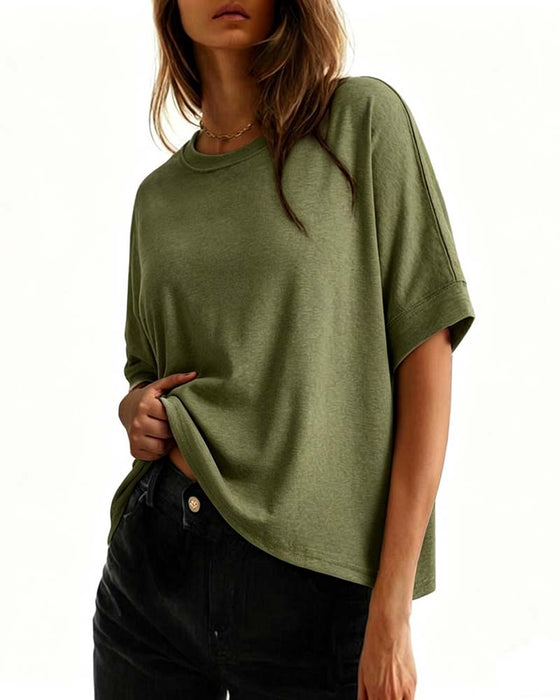 T-Shirt Col Rond Lâche Manches Courtes