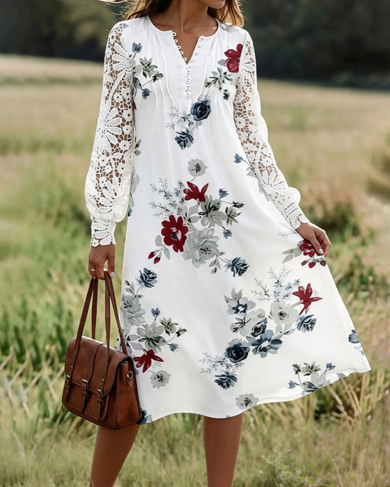 Robe Col V Florale Bouton