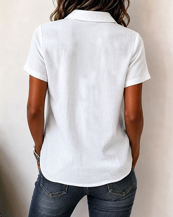 Blouse Revers Trois-Boutons Manche Courte