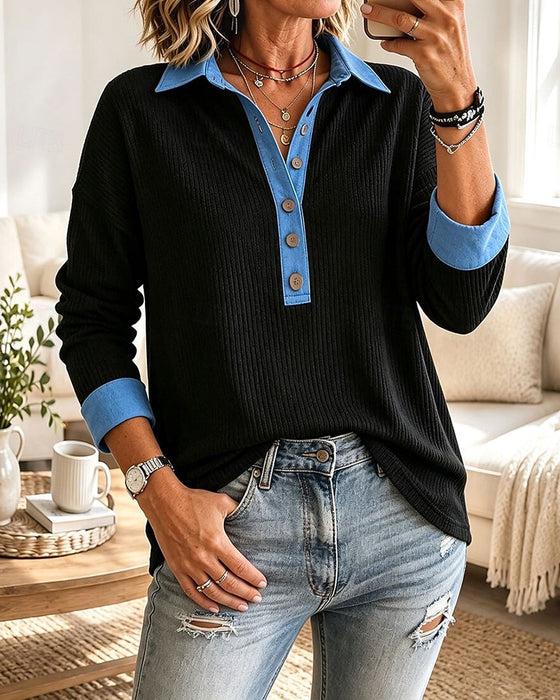 Haut Tendance Col V Décontracté