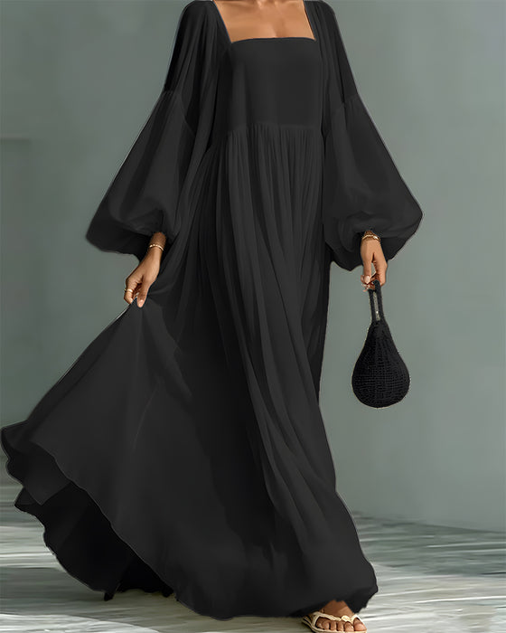 Robe Carré Encolure Manche Bouffante Fée Maxi