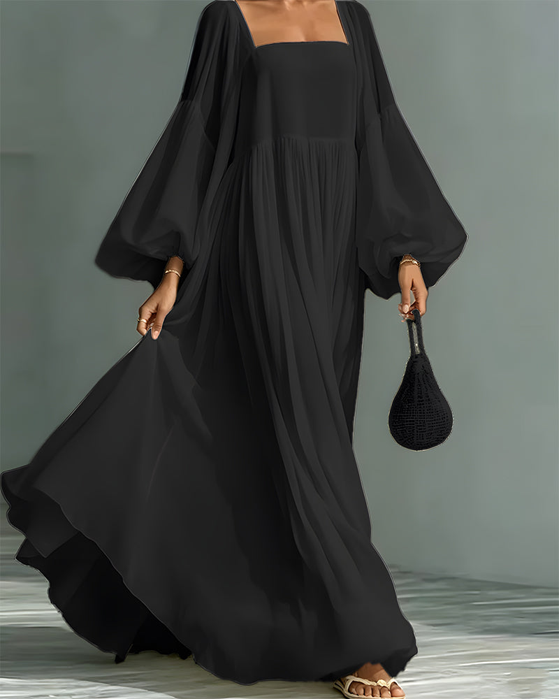 Robe Carré Encolure Manche Bouffante Fée Maxi
