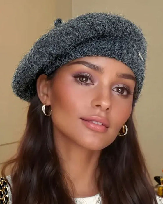 Femme Béret Bonnet En Tricot Uni