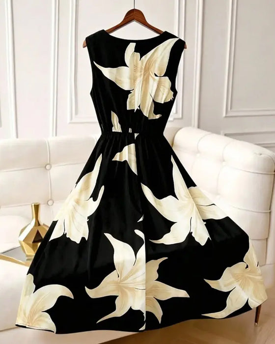 Robe Col Montant Sans Manches Fleurie