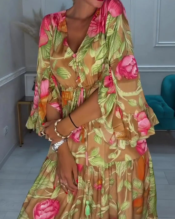 Robe Col V Jupe Ample Florale