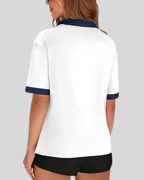 T-Shirt Col Polo Colorblock Manches Courtes