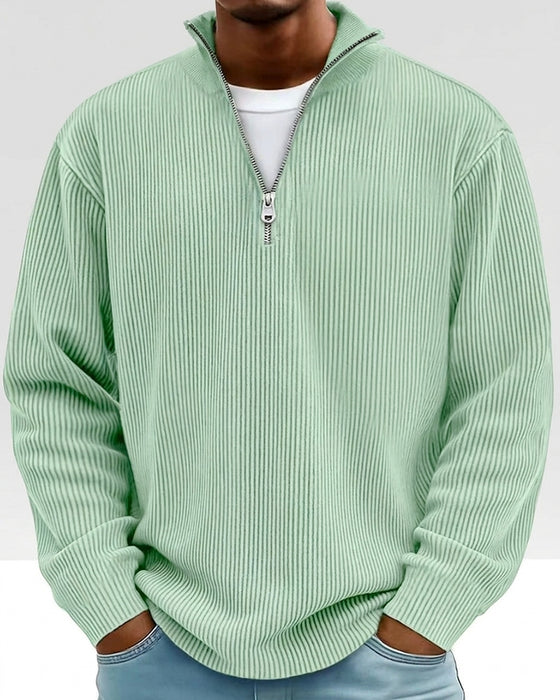 Sweatshirt Homme Fermeture Éclair Col Manche Longue