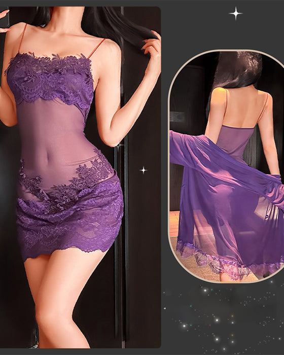 Set De Chemise De Nuit Unie À Volants