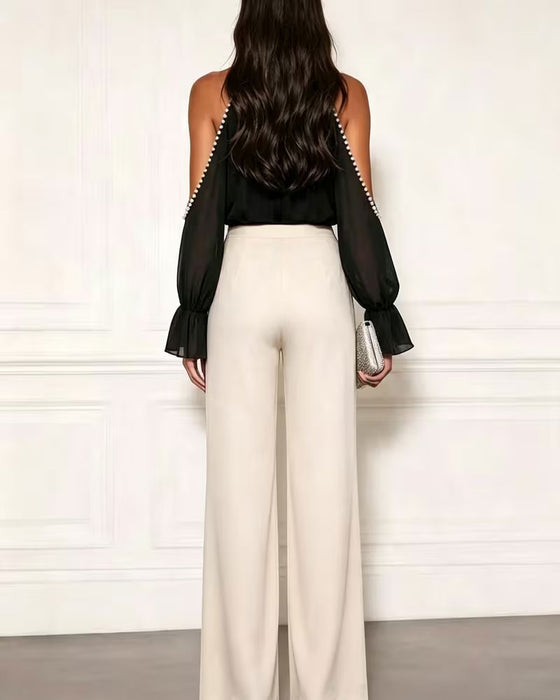 Blouse Col Roulé Off-Shoulder Volant