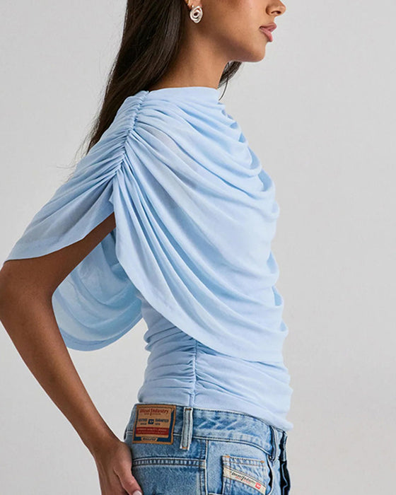 Blouse Mesh Foulard Col Drapé Slim Fit