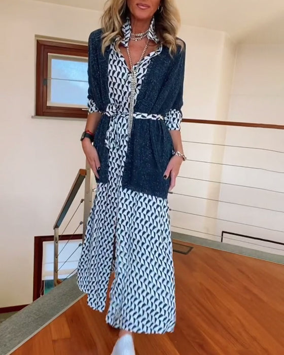 Robe fendue à revers imprimé géométrique