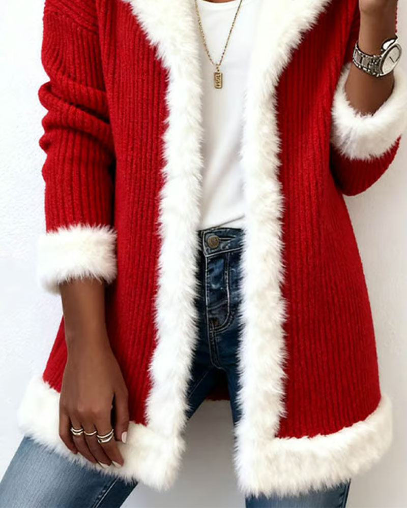 Manteau Noël Rouge Peluche Bordure