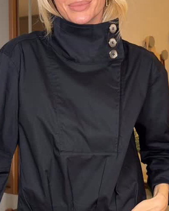 Blouse Col Montant Asymétrique Bouton Diagonal